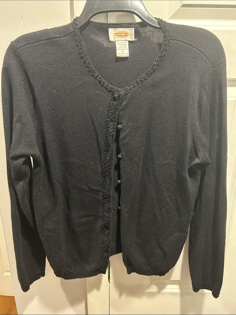 Talbots Black Beaded-Trim Knit Cardigan